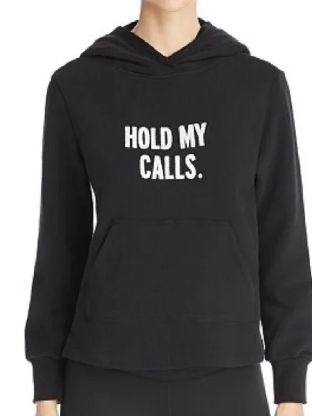 KATE SPADE NEW YORK Hoodie Womens Medium Black Hold My Calls Graphic Fleece